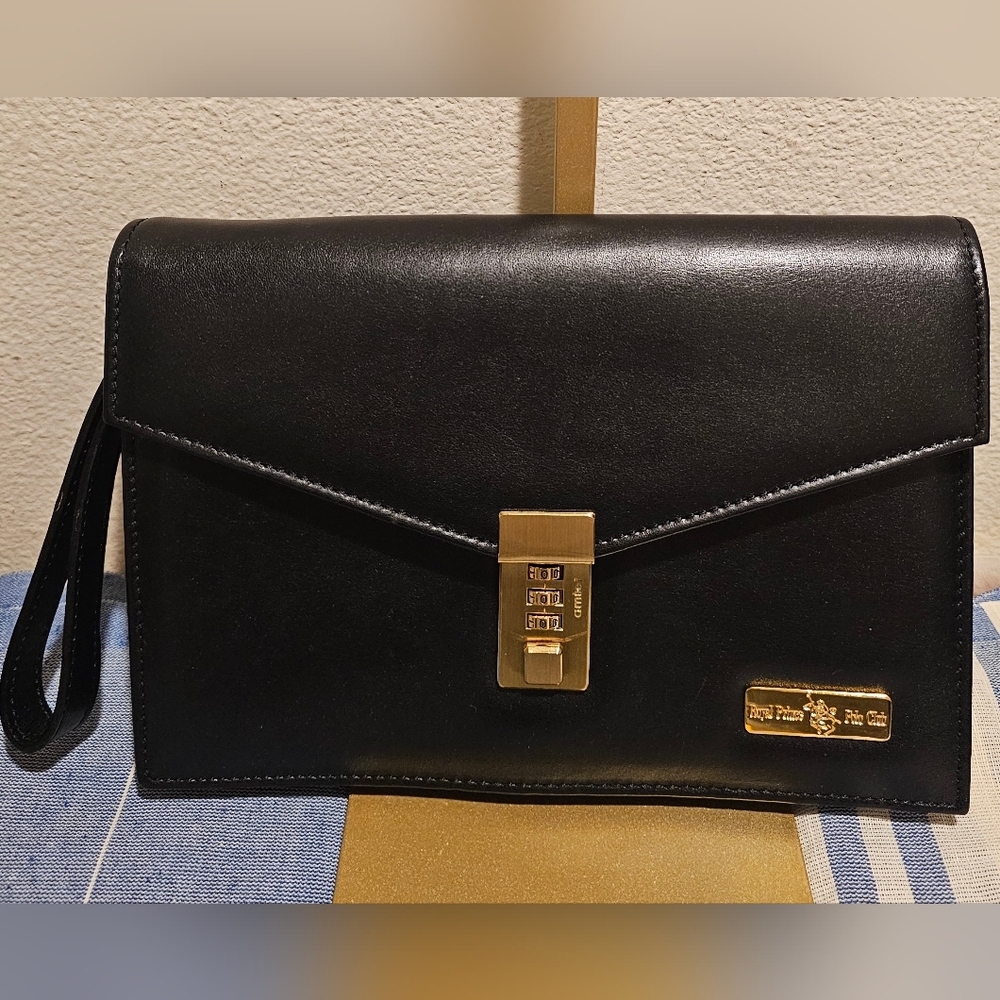 Polo Ralph Lauren Black Leather Clutch Bag GUC